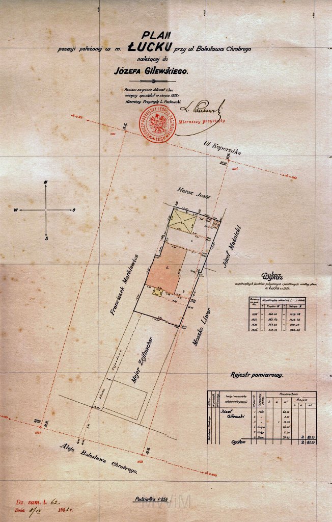 KKE 5960.jpg - Dok. Plan posesji, Łuck, ulica Bolesława Chrobrego, 1933 r.